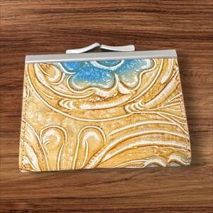 Leather Coin Purse Kisslock‎ Wallet Embossed Floral Design Made Australia